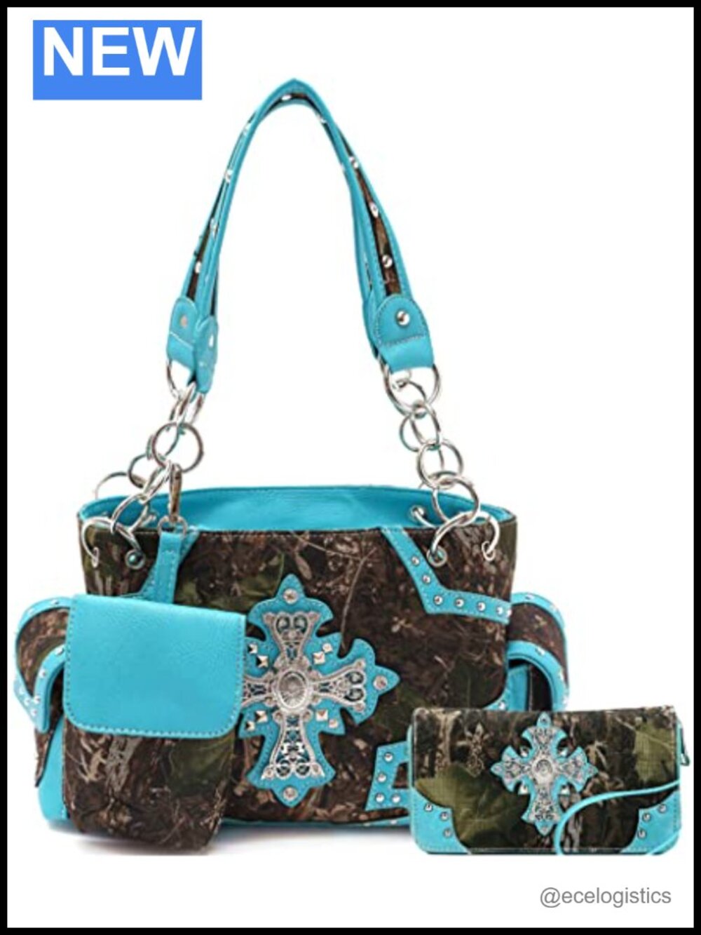 Western Camouflage Handbag with Wallet & Pouch Set for Women